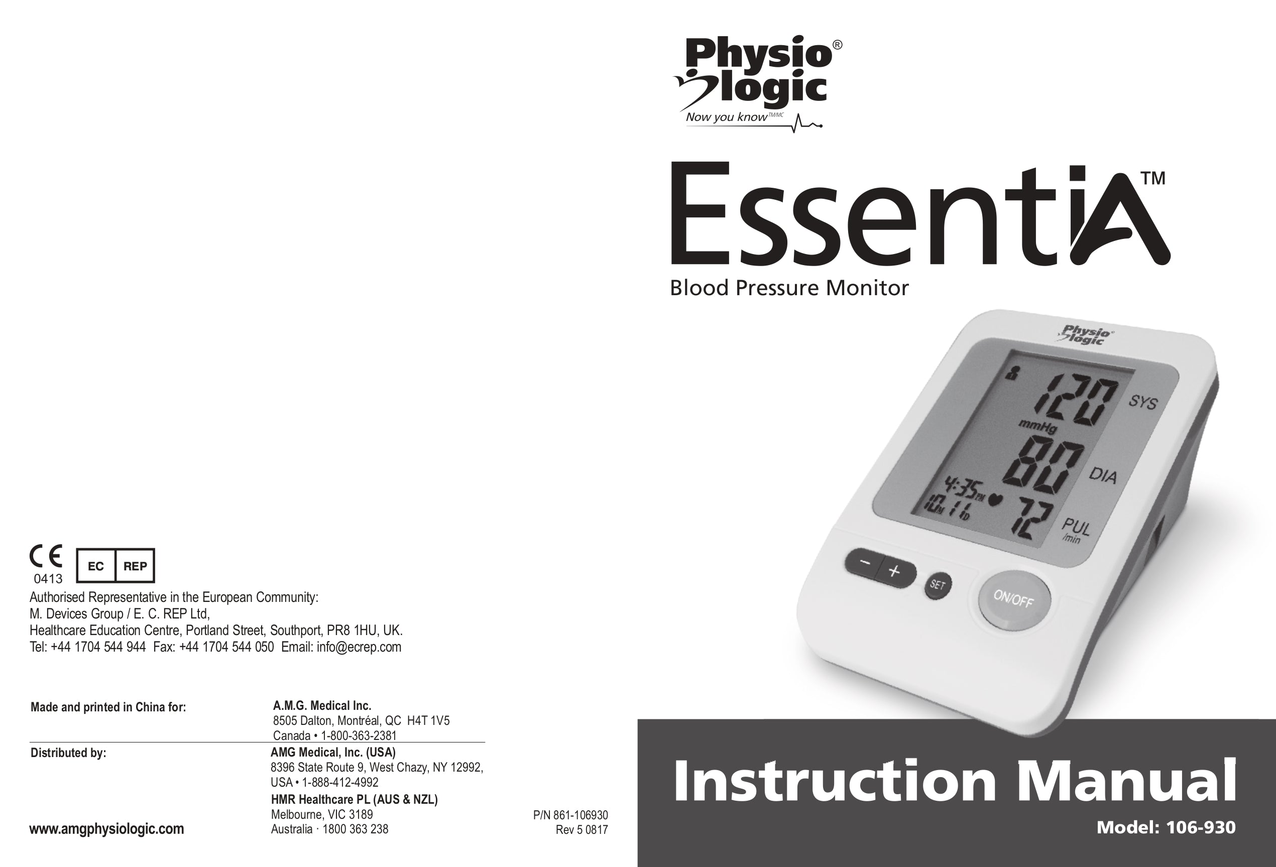 EssentiA+ Blood Pressure Monitor | Physio Logic® | Blood Pressure Device