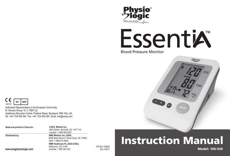 EssentiA+ Blood Pressure Monitor | Physio Logic® | Blood Pressure Device