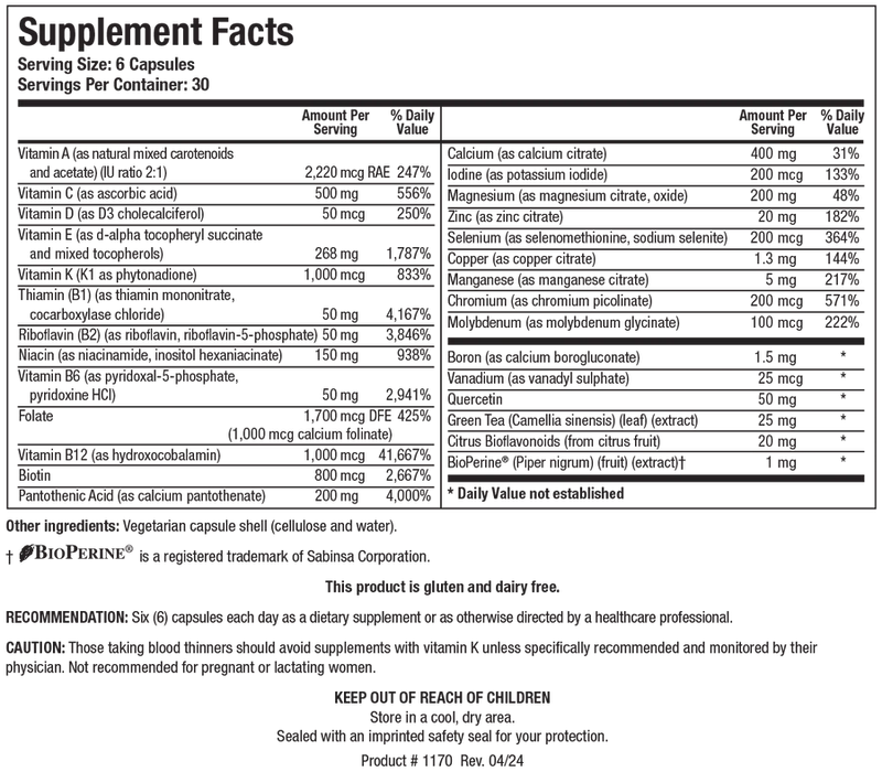 ProMulti-Plus® | Biotics Research® | 180 Capsules