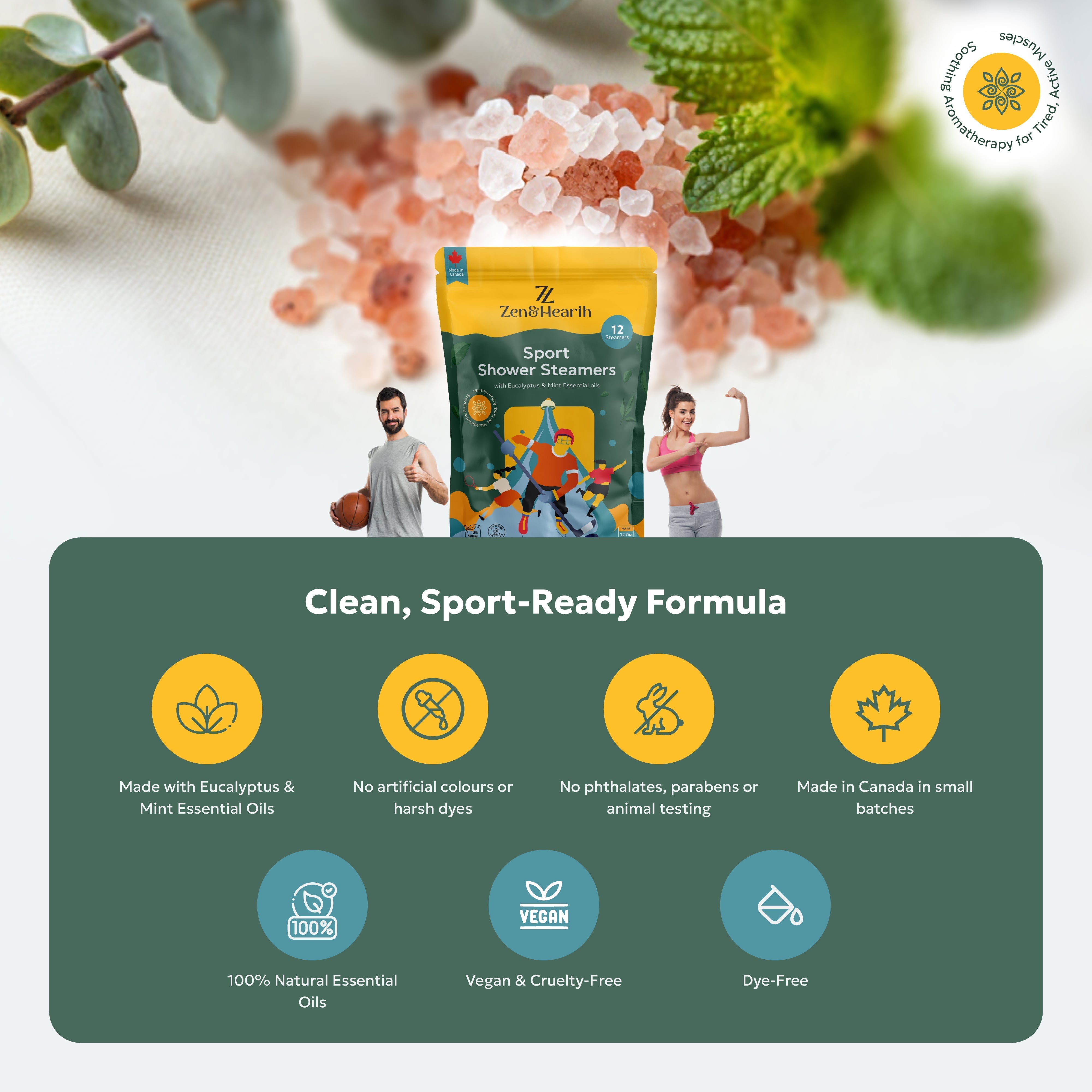 Zen & Hearth Sport Shower Steamers with Eucalyptus & Mint – Post-Workout Aromatherapy for Muscle Recovery & Sinus Relief | Made in Canada