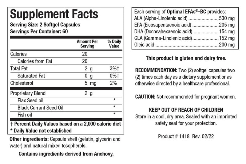 Optimal EFAs® - BC | Biotics Research® | 120 Capsules