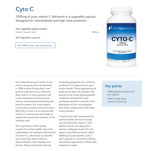 Cyto-C 1000mg Ascorbic Acid | Cytomatrix® | 240 Vegetable Capsule