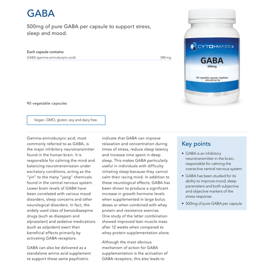 GABA 500mg | Cytomatrix® |  90 Vegetable Capsules