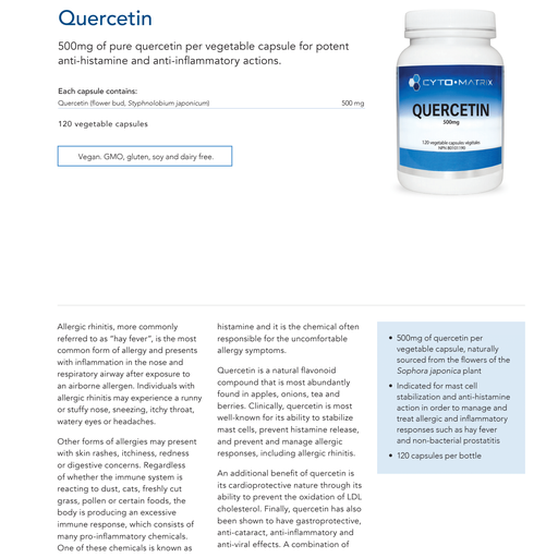 Quercetin 500mg | Cytomatrix® | 120 Vegetable Capsules