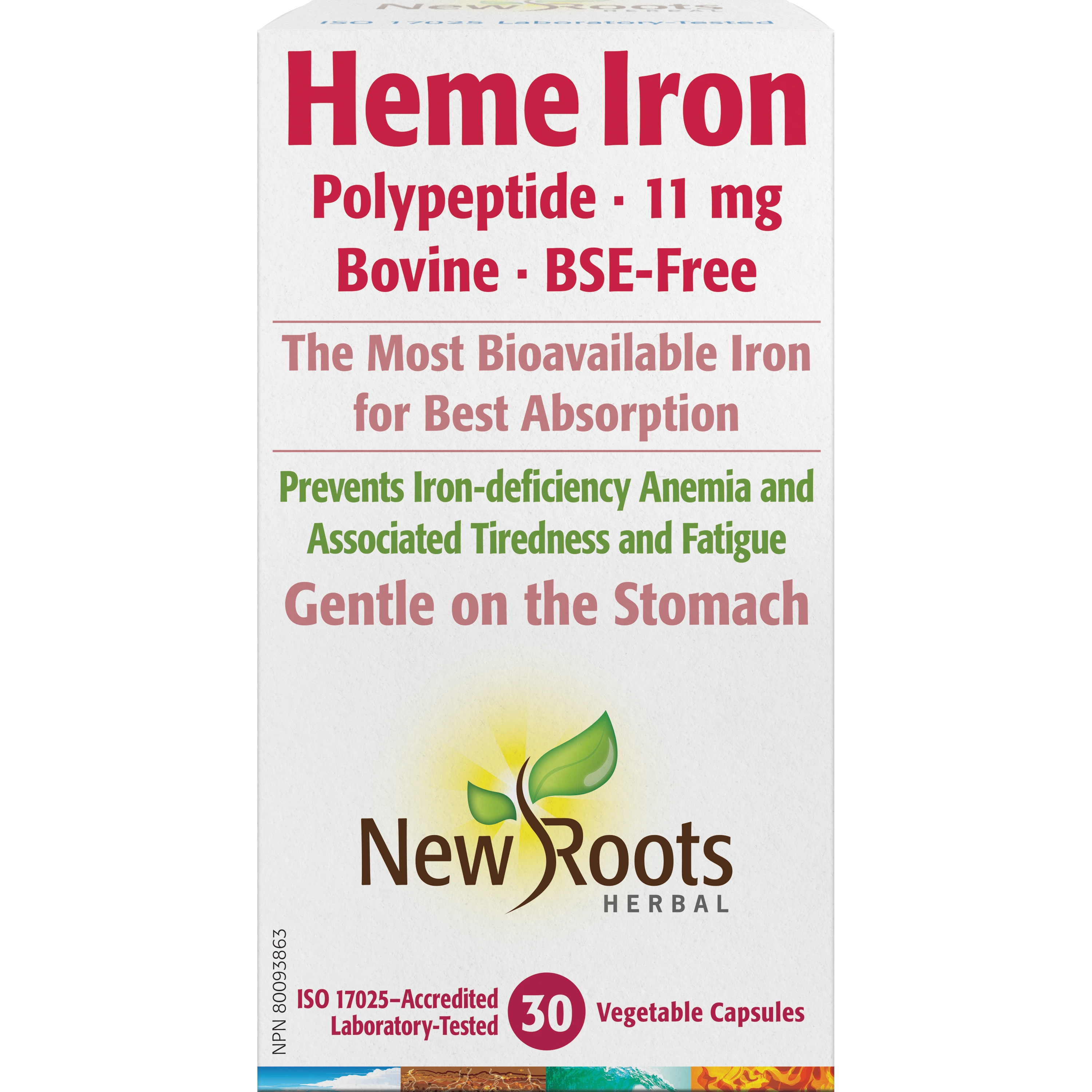 Heme Iron (Bovine) | New Roots HERBAL® | 30 or 60 Veg Capsules