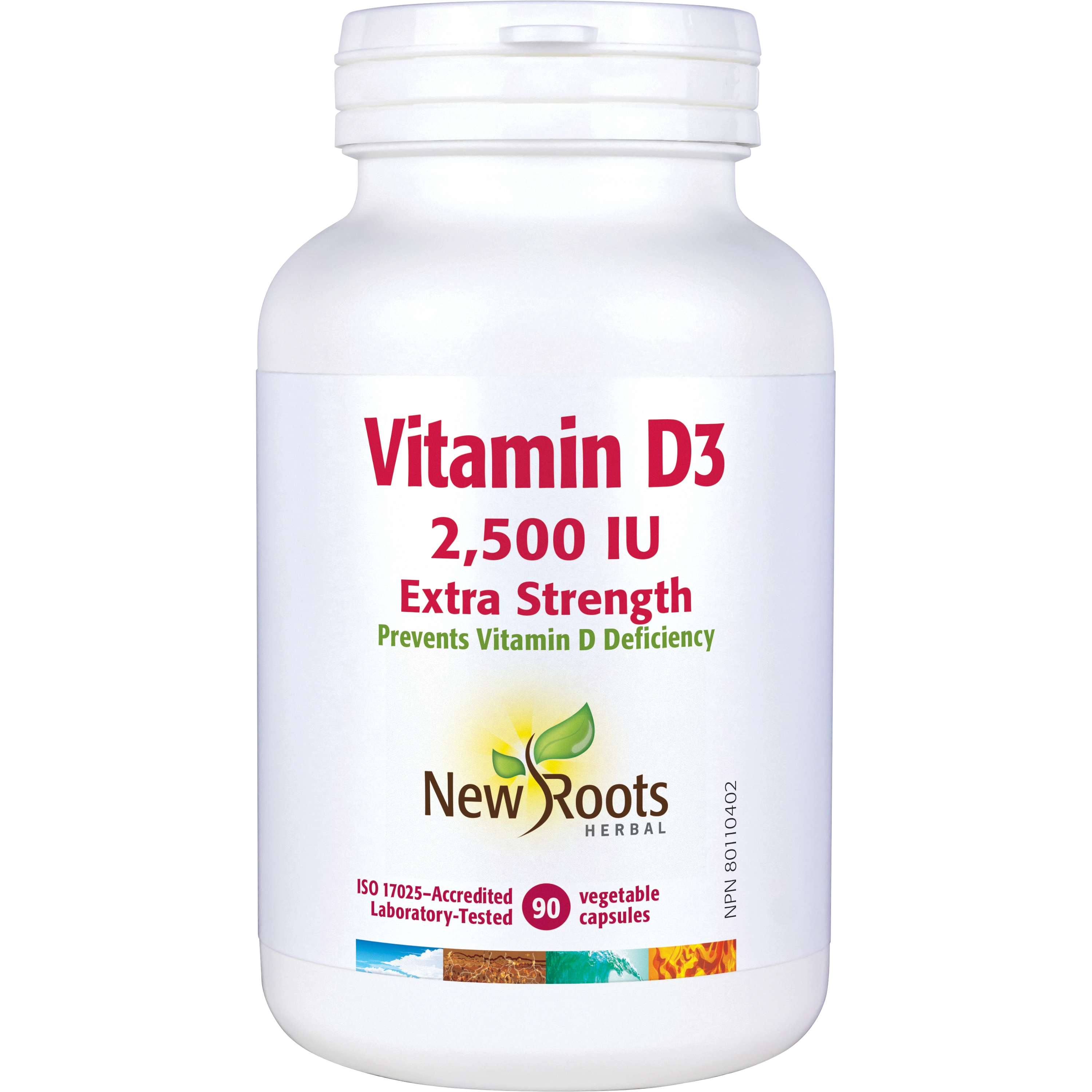 Vitamin D3 2,500 IU Extra Strength | New Roots HERBAL® | Various Sizes