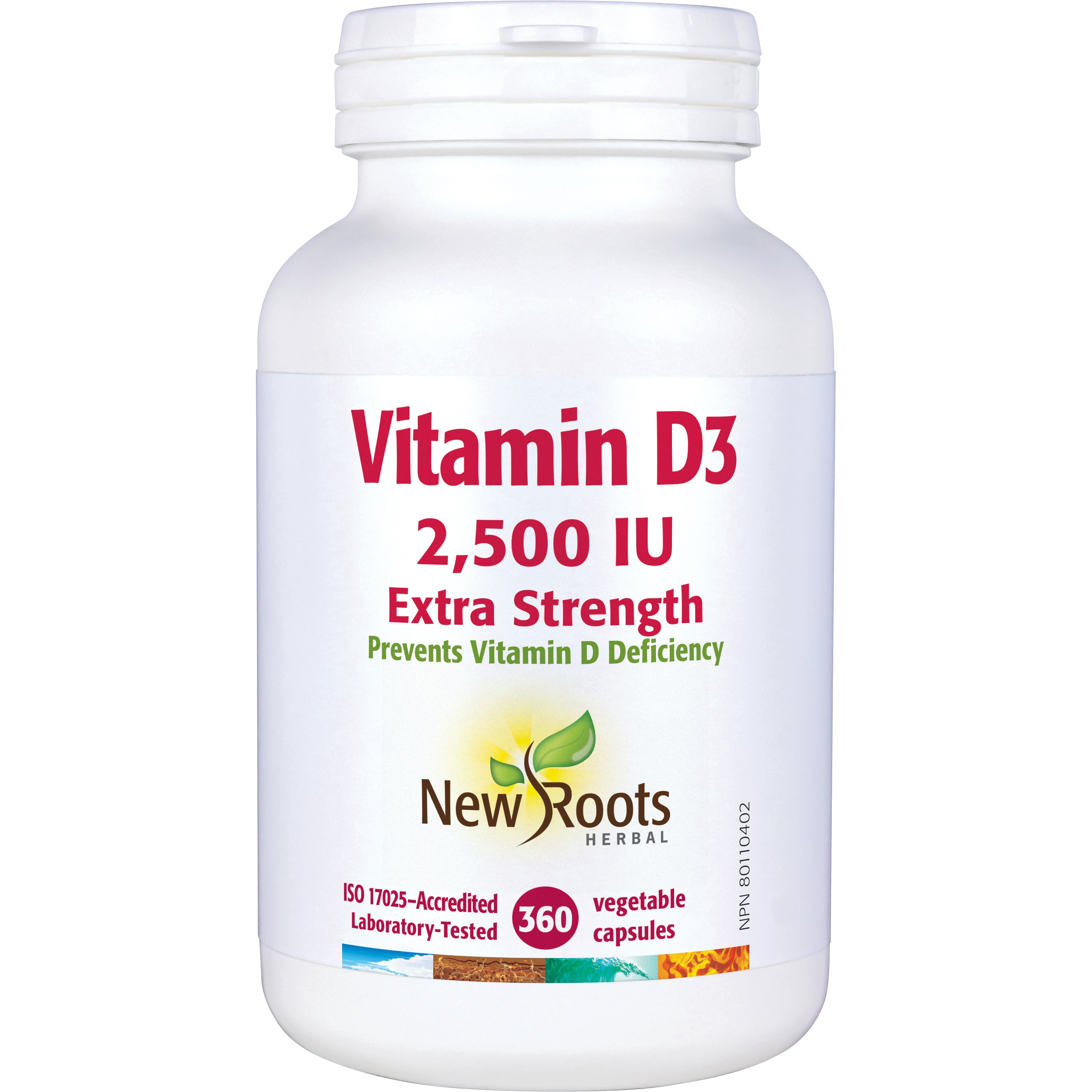 Vitamin D3 2,500 IU Extra Strength | New Roots HERBAL® | Various Sizes