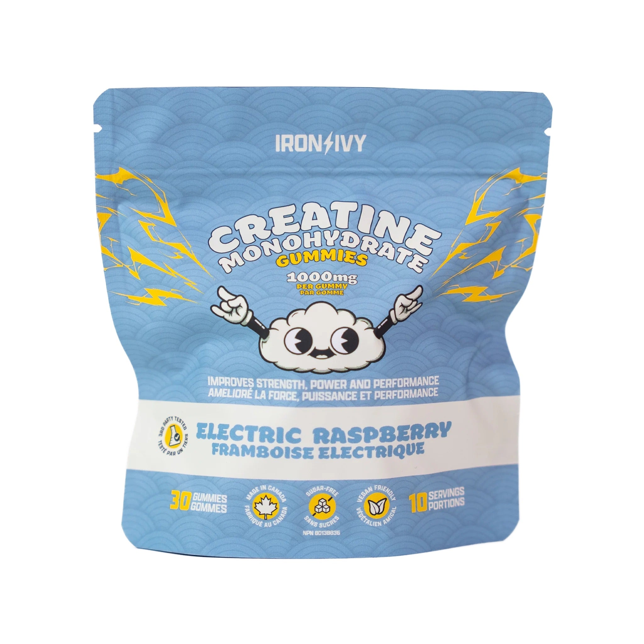 Creatine Monohydrate Gummies 1000 mg Electric Raspberry by Iron Ivy® – Strength, Recovery & Performance Support | 30 OR 120 Gummies