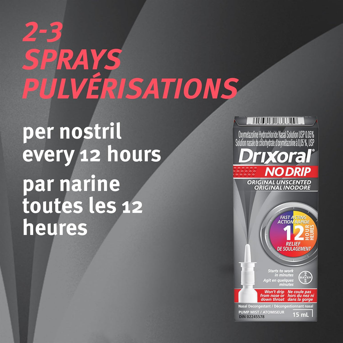 No Drip Original Unscented Spray with Oxymetazoline | Drixoral | 15 mL
