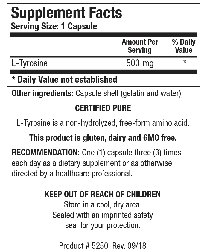 L-Tyrosine | Biotics Research® | 100 Capsules