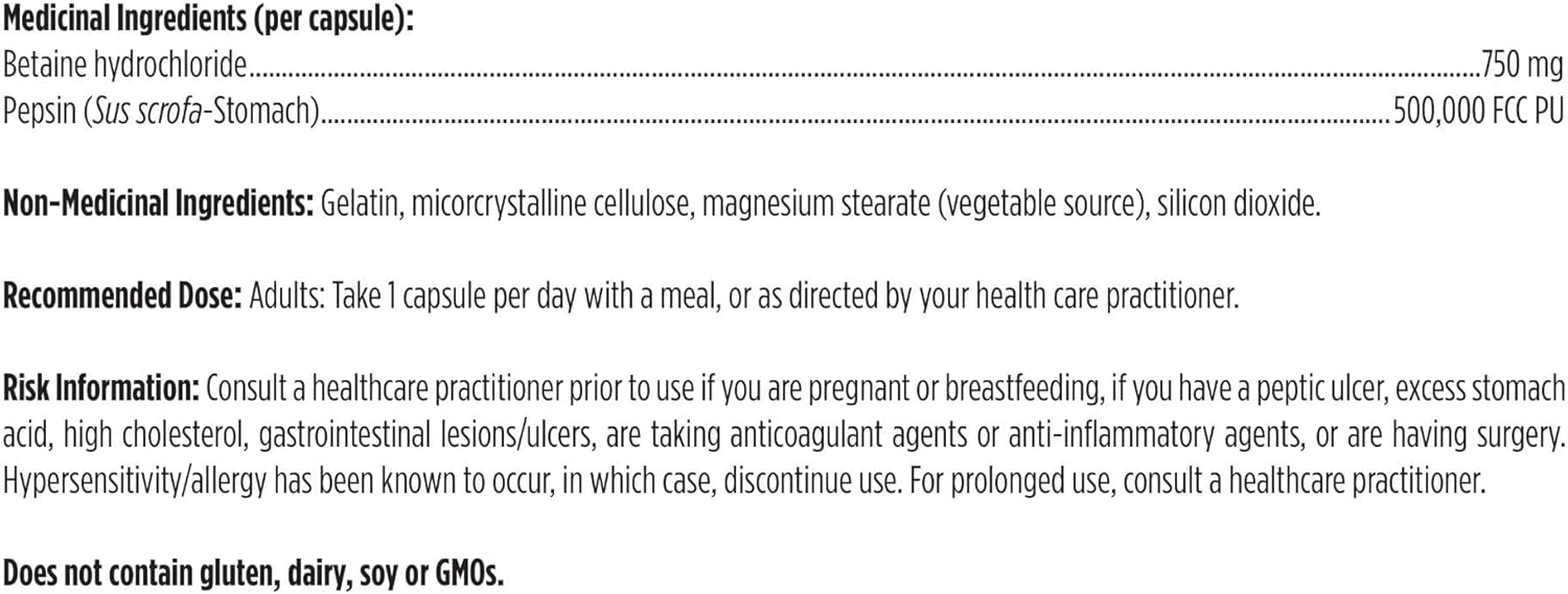 Betaine HCl | Designs for Health® | 120 Vegeterian Capsules