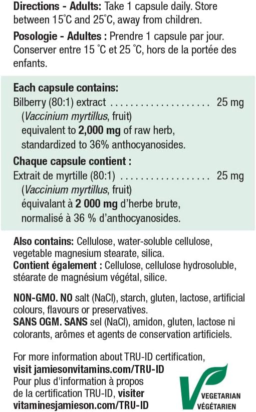 Bilberry 2000mg | Jamieson ® | 60 Capsules
