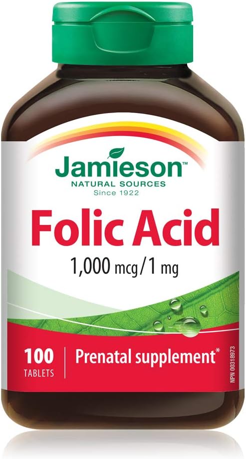 Folic Acid 1,000 mcg  | Jamieson™ | 100 Tablets