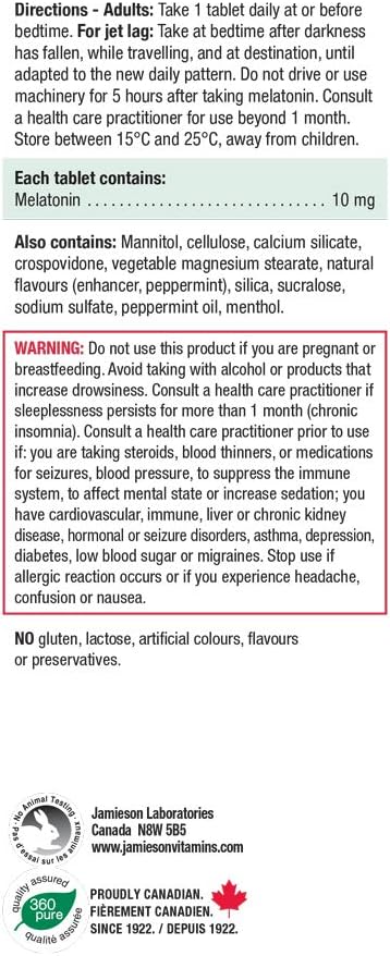 Melatonin 10 mg (Fast Dissolving) | Jamieson™ | 60 Tablets