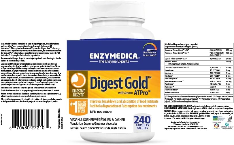 Enzymedica, Digest Gold® with ATPro™ | Enzymedica® | 45, 90, 180 or 240 Capsules