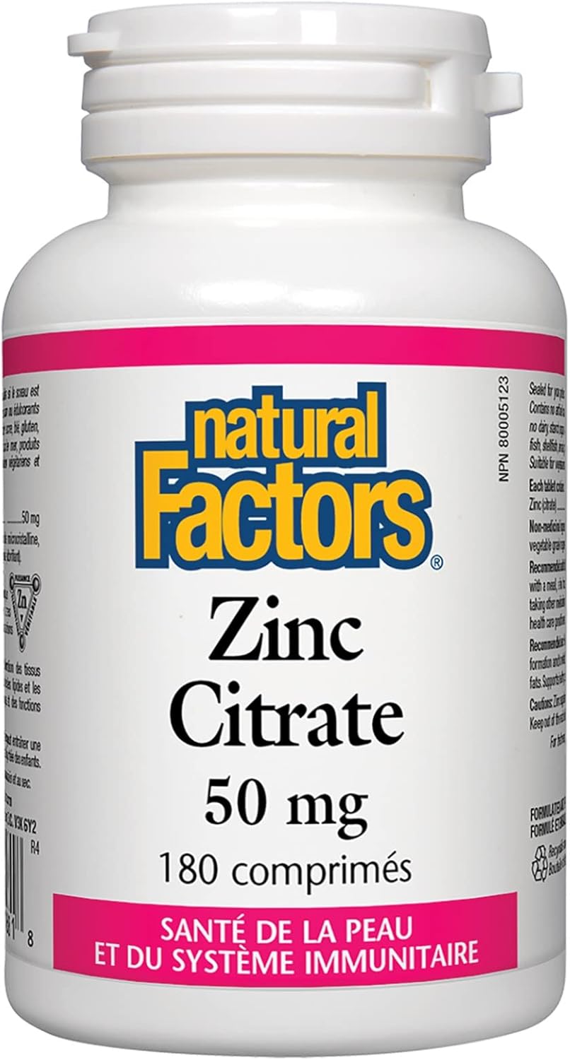 Zinc Citrate 50mg  | Natural Factors® | 90 or 180 Tablets