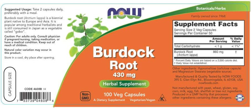 Burdock Root 430mg | NOW® | 100 Capsules