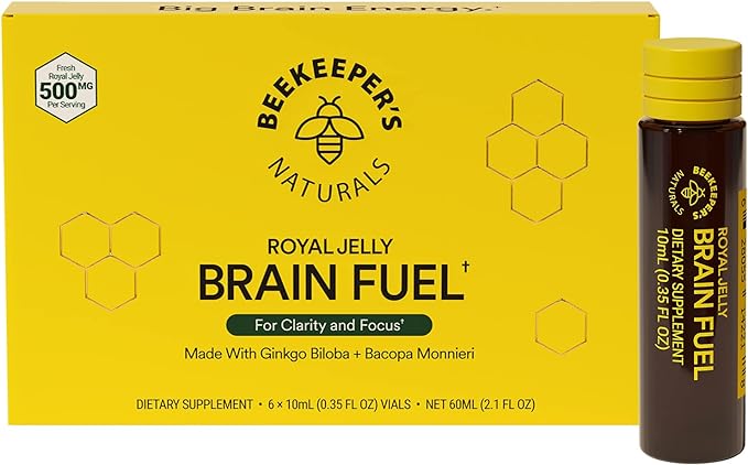 Royal Jelly Brain Fuel | Beekeepers Naturals | 6 or 24 Vial Pack