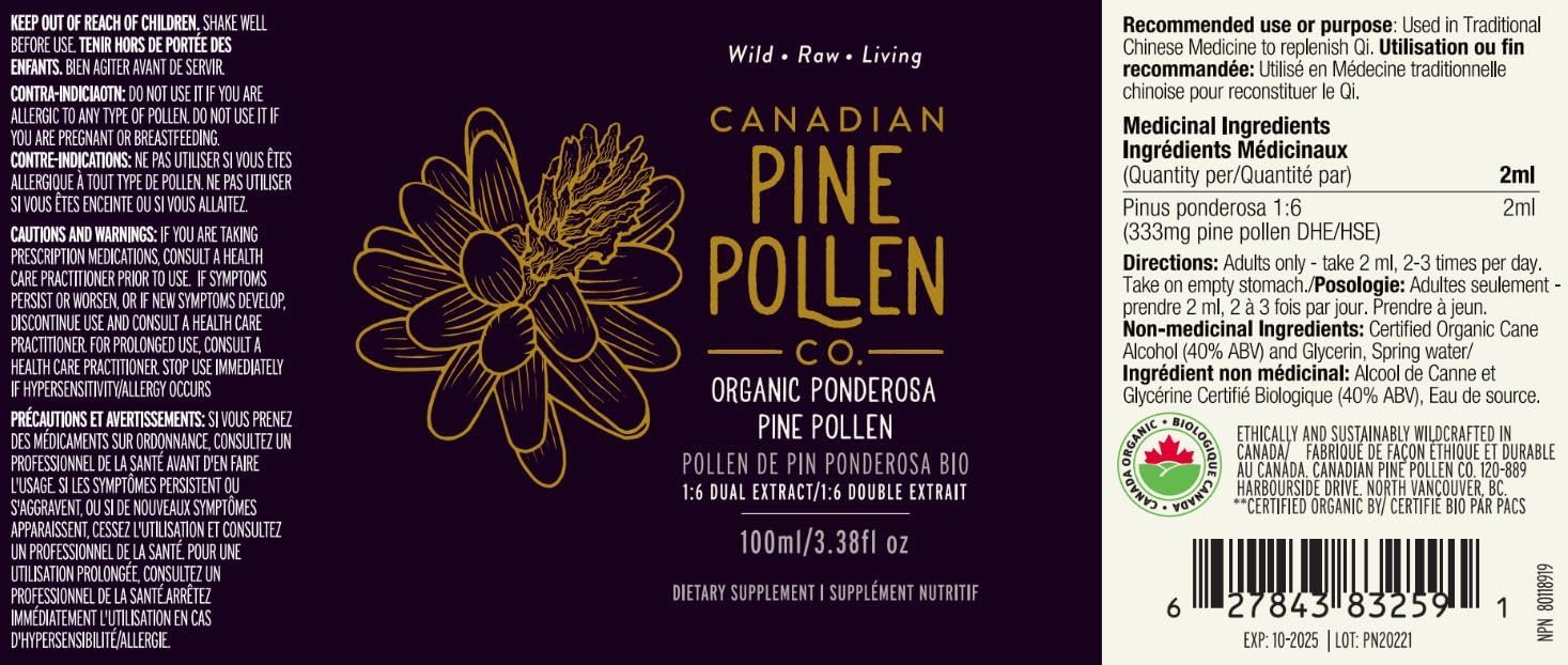 Wild Ponderosa Pine Pollen Tincture | Canadian Pine Pollen | 100 mL-3.4 fl oz