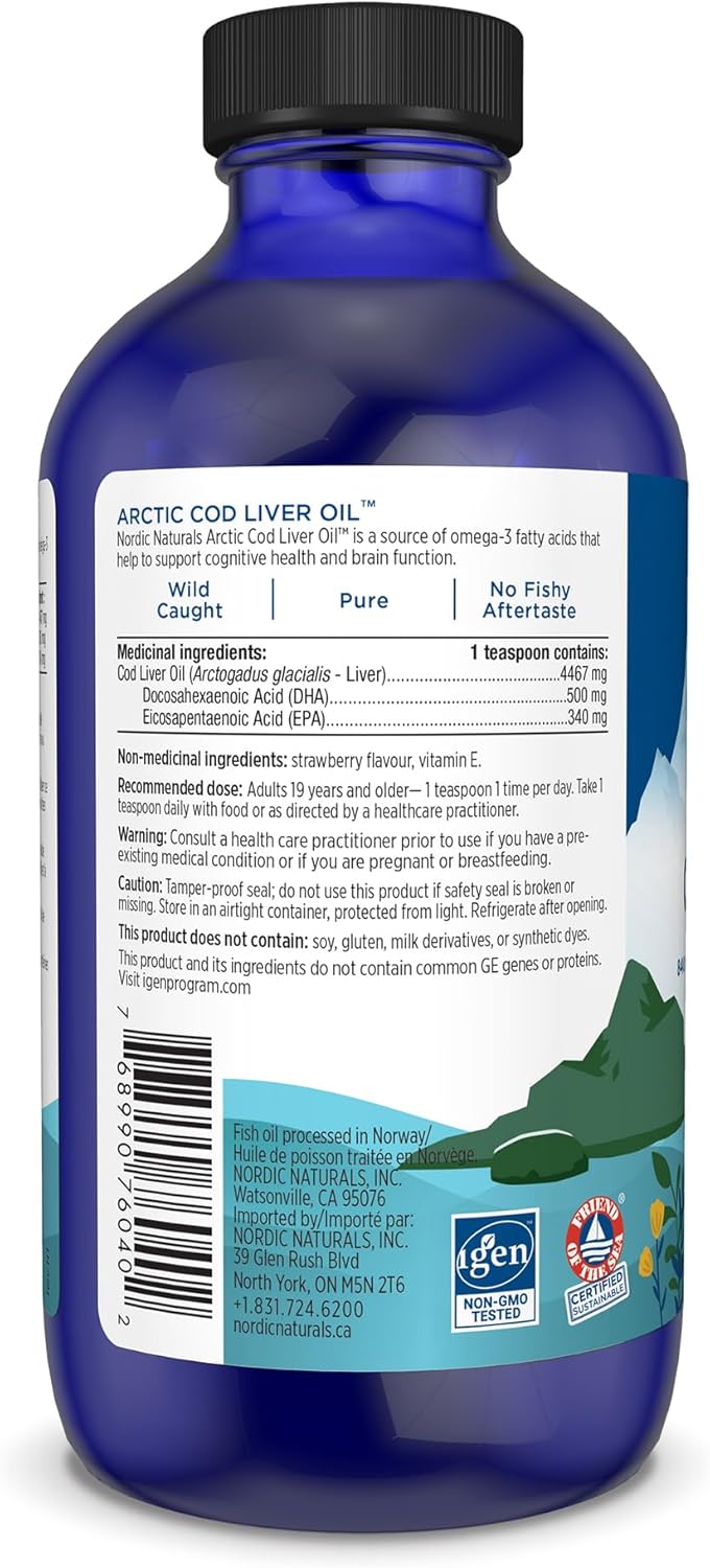 Arctic Cod Liver Oil™ – Orange & Strawberry by Nordic Naturals® – Omega-3 DHA & Immune Support | 237 mL or 473 mL