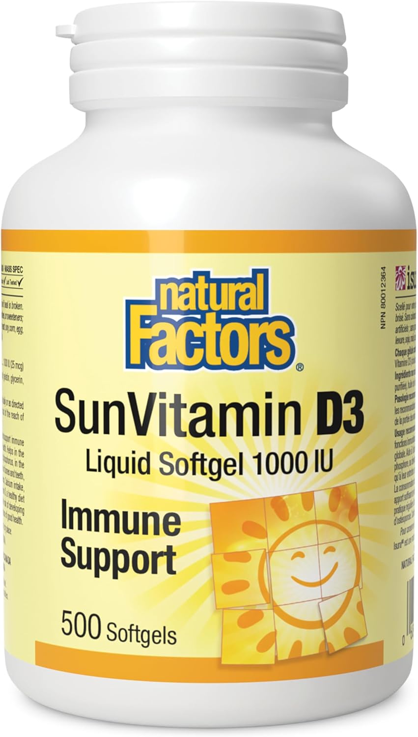 SunVitamin D3 Liquid Softgel 1000 IU | Natural Factors® | 180, 360 , 500 Softgel