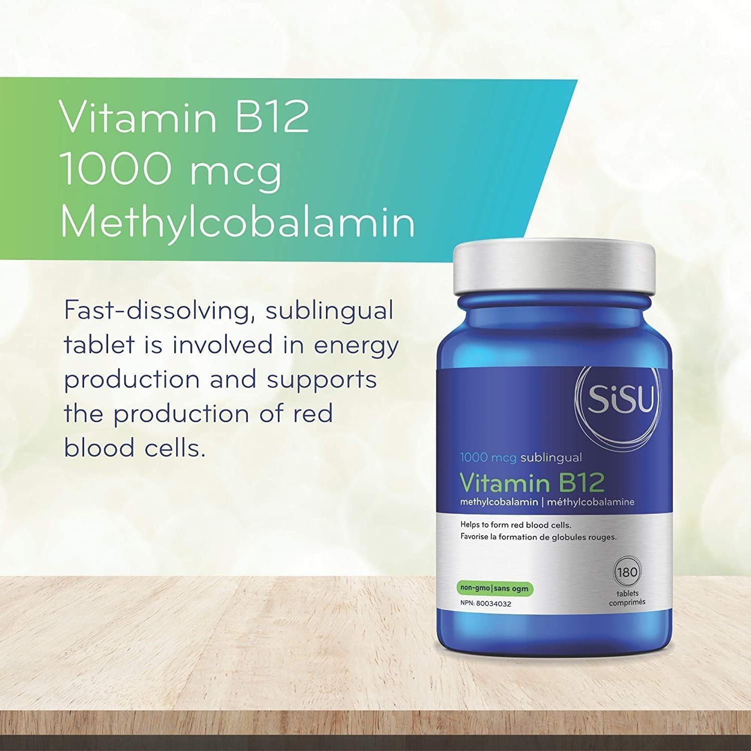 Vitamin B12 1000 mcg Methylcobalamin by Sisu – Sublingual Energy & Nervous System Support | 90 Tablets