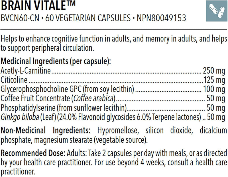 Brain Vitale™  | Designs for Health® | 60 Vegeterian Capsules