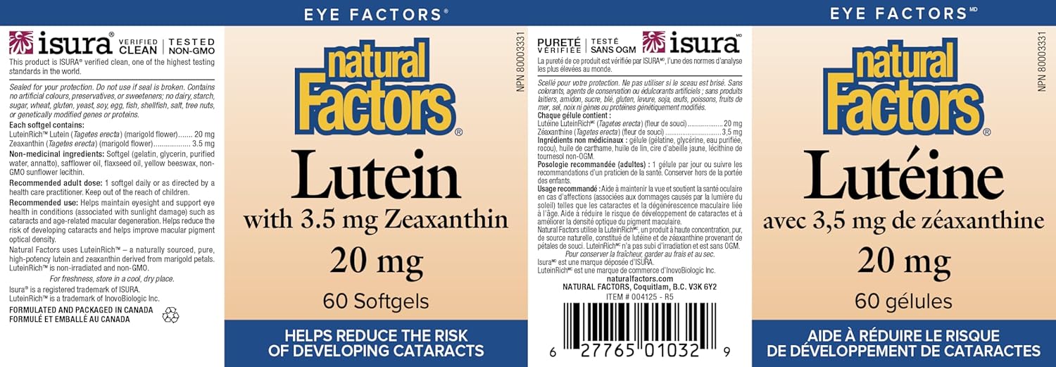 Lutein 20 mg | Natural Factors® | 60, 120, 150 Softgels