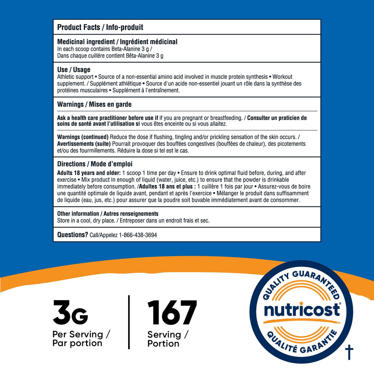 Nutricost Beta Alanine Powder (500 Grams) Unflavored - Pre-Workout Supplement, Non-GMO, Gluten-Free 🍁 All In One Marketplace Canada