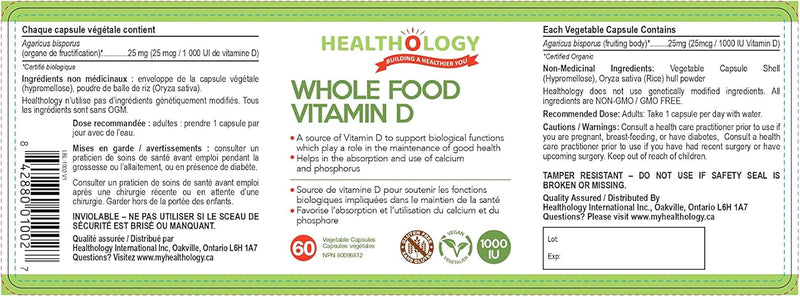 Whole Food Vitamin D  | Healthology™ | 60 Vegetable Capsules