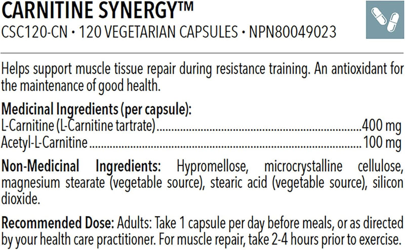 Carnitine Synergy™  | Designs for Health® | 120 Vegeterian Capsules