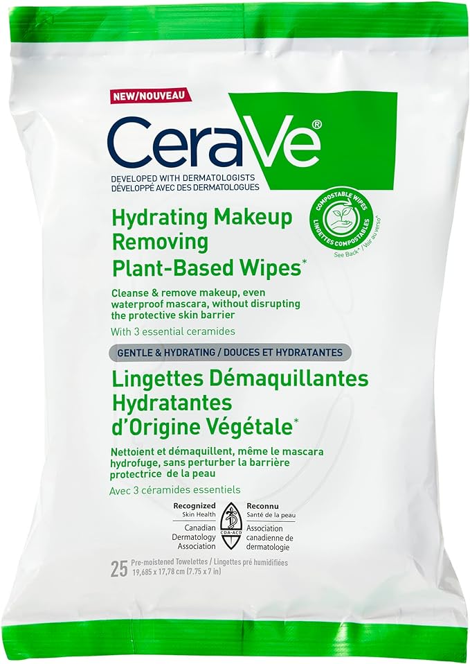 Hydrating Makeup Removing Plant-Based Wipes | CeraVe® | 25 Wipes