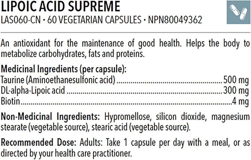 Lipoic Acid Supreme™ | Designs for Health® | 60 Vegeterian Capsules