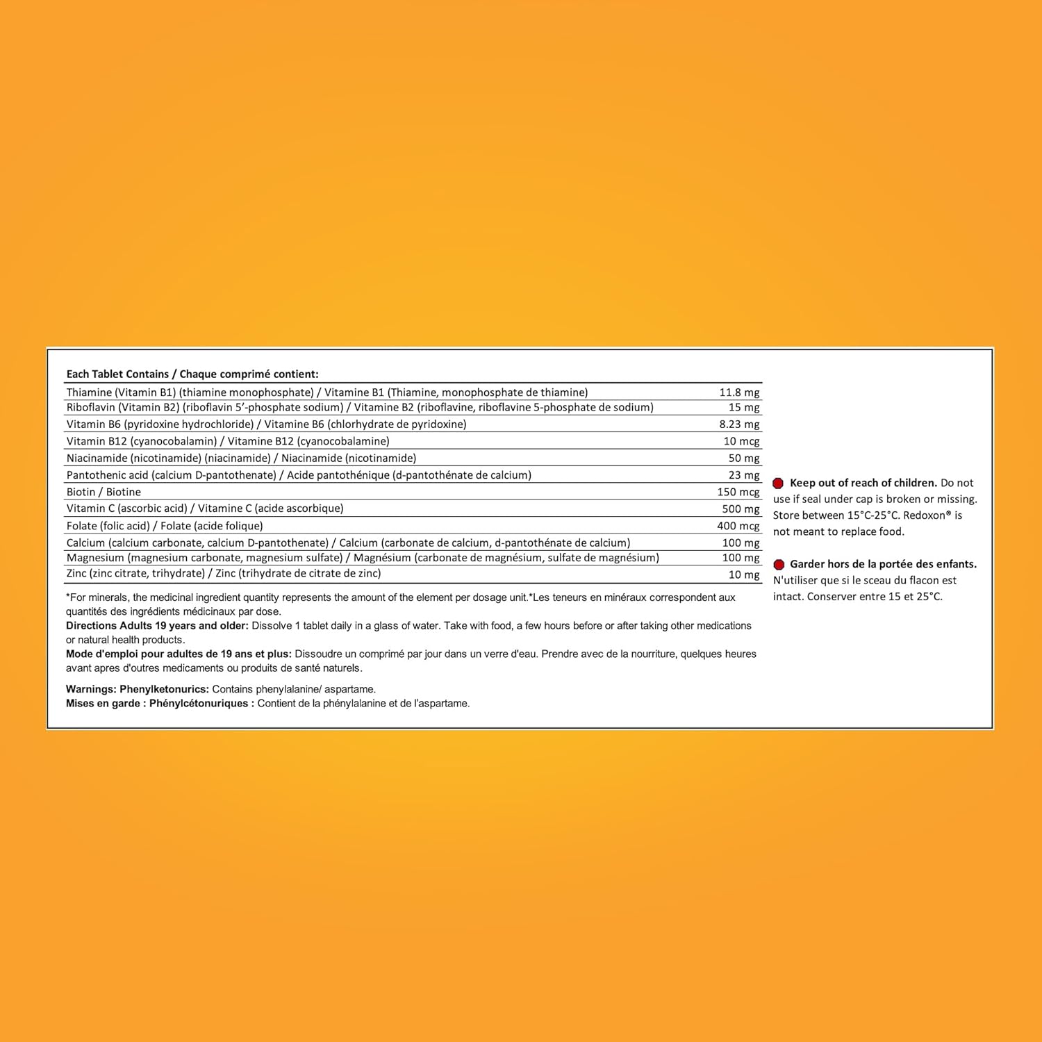 Vitamin B Complex Plus Vitamin C | Redoxon®.B | 15 Orange-Flavored Tablets