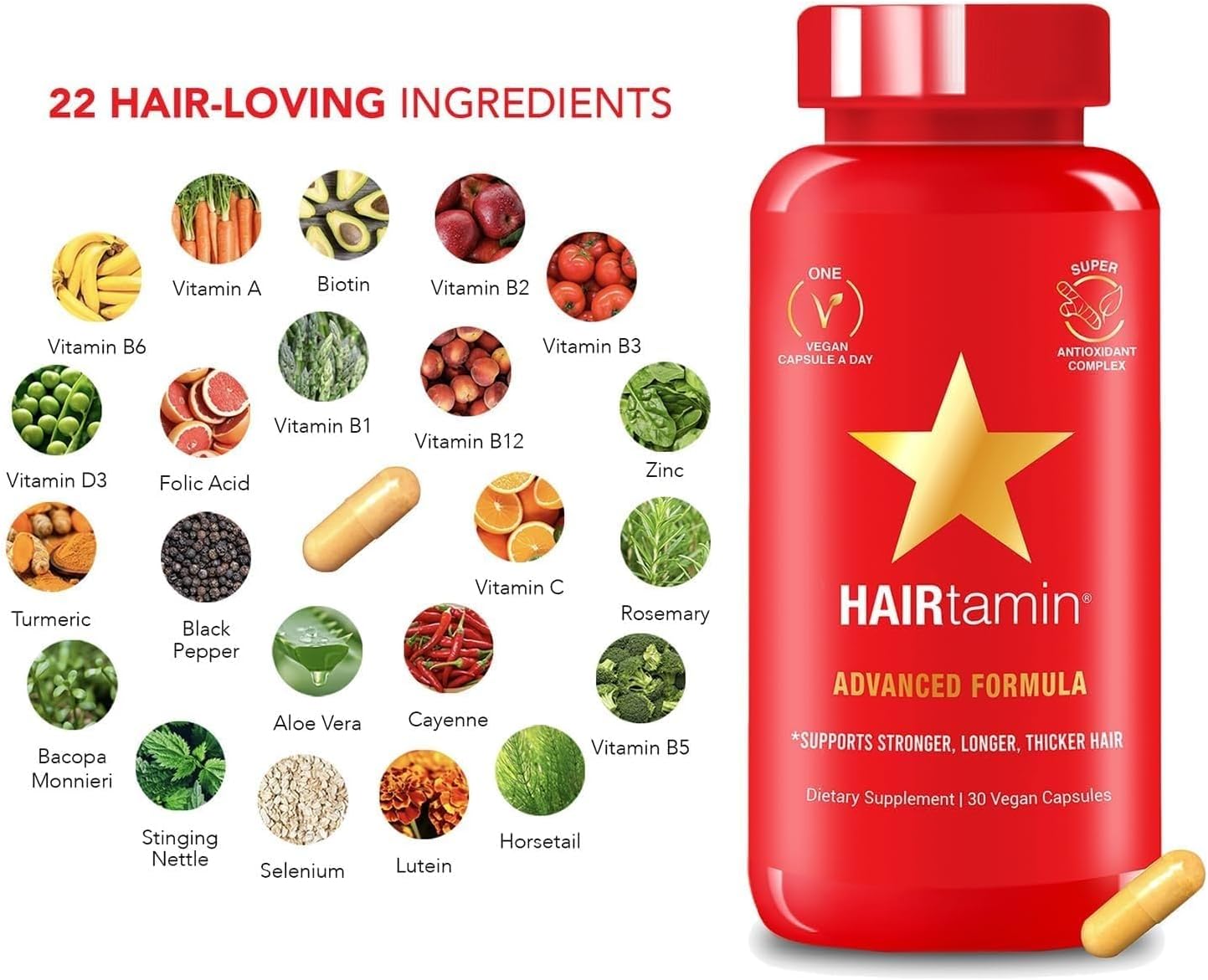 Advanced Formula Vitamins | HAIRtamin® | 30 Capsules