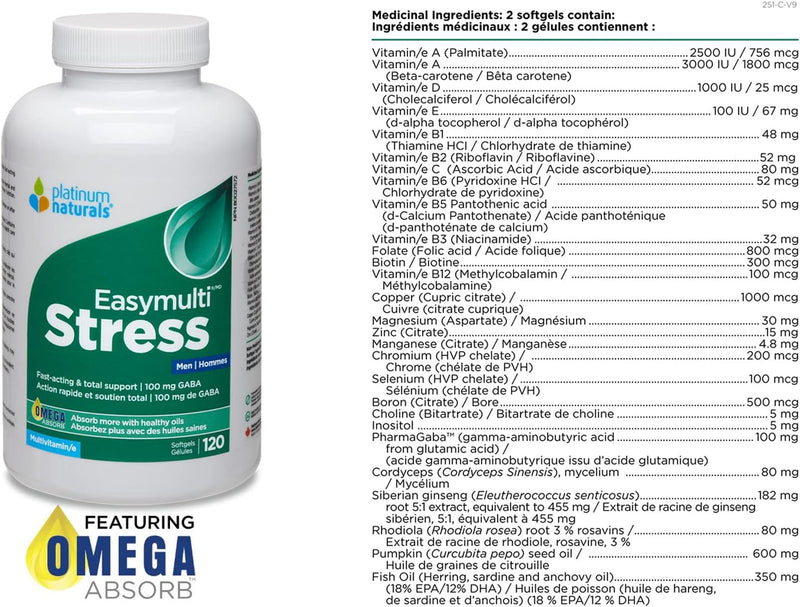 Easymulti® Stress for Men | Platinum Naturals® | 60 or 120 Softgels