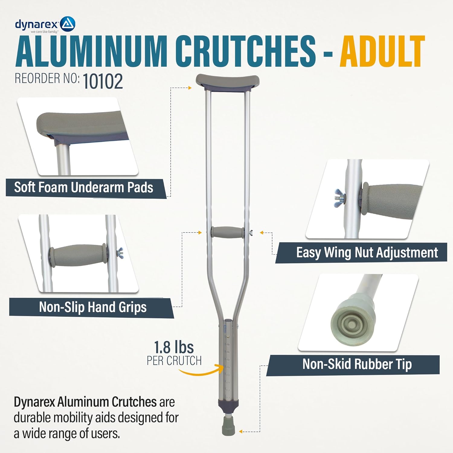 Lightweight Adjustable Aluminum Crutches | Hugo® | Various Sizes and Ages