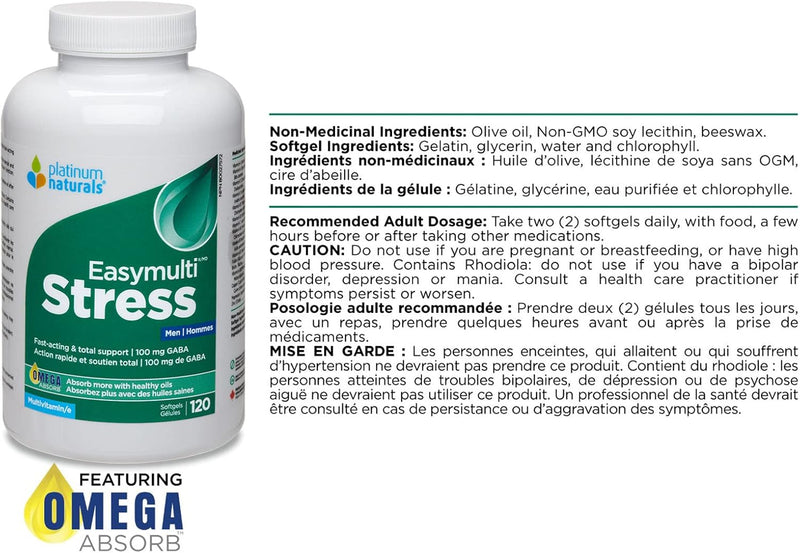 Easymulti® Stress for Men | Platinum Naturals® | 60 or 120 Softgels