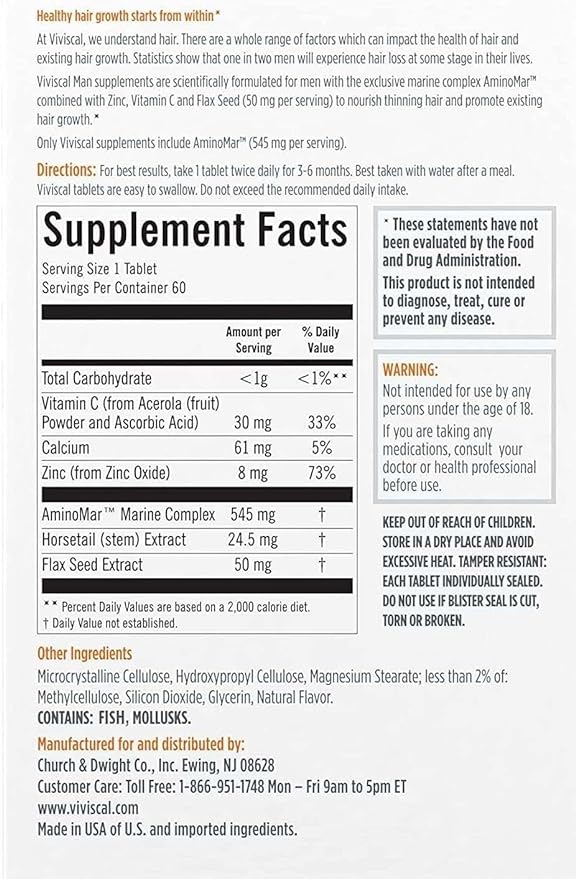 Healthy Hair Supplements for Men | Viviscal™ | 60 Tablets