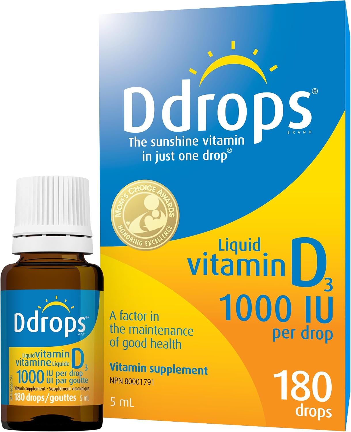 Adults 1000IU Vitamin D3  | Ddrops® | 5 mL (180 drops)