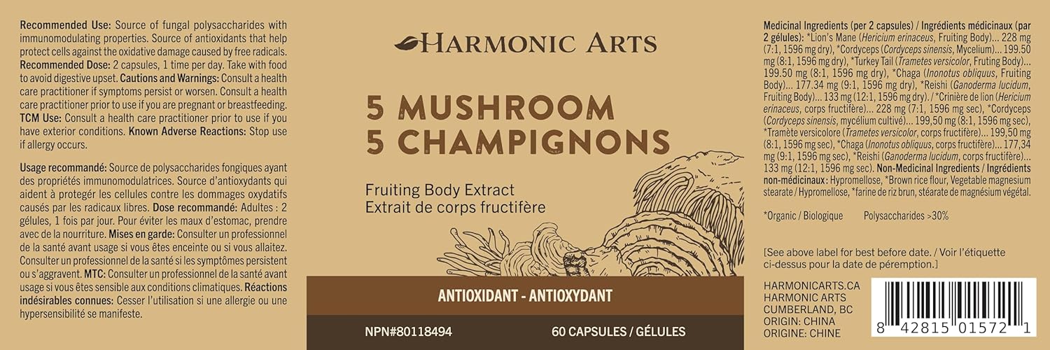 5 Mushroom Capsules| Harmonicarts | 60 Capsules
