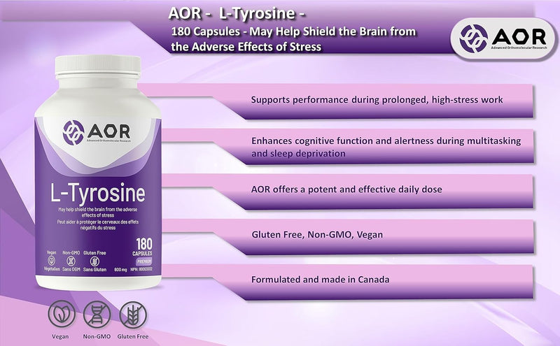 L-Tyrosine 600 mg | AOR™ | 180 Capsules