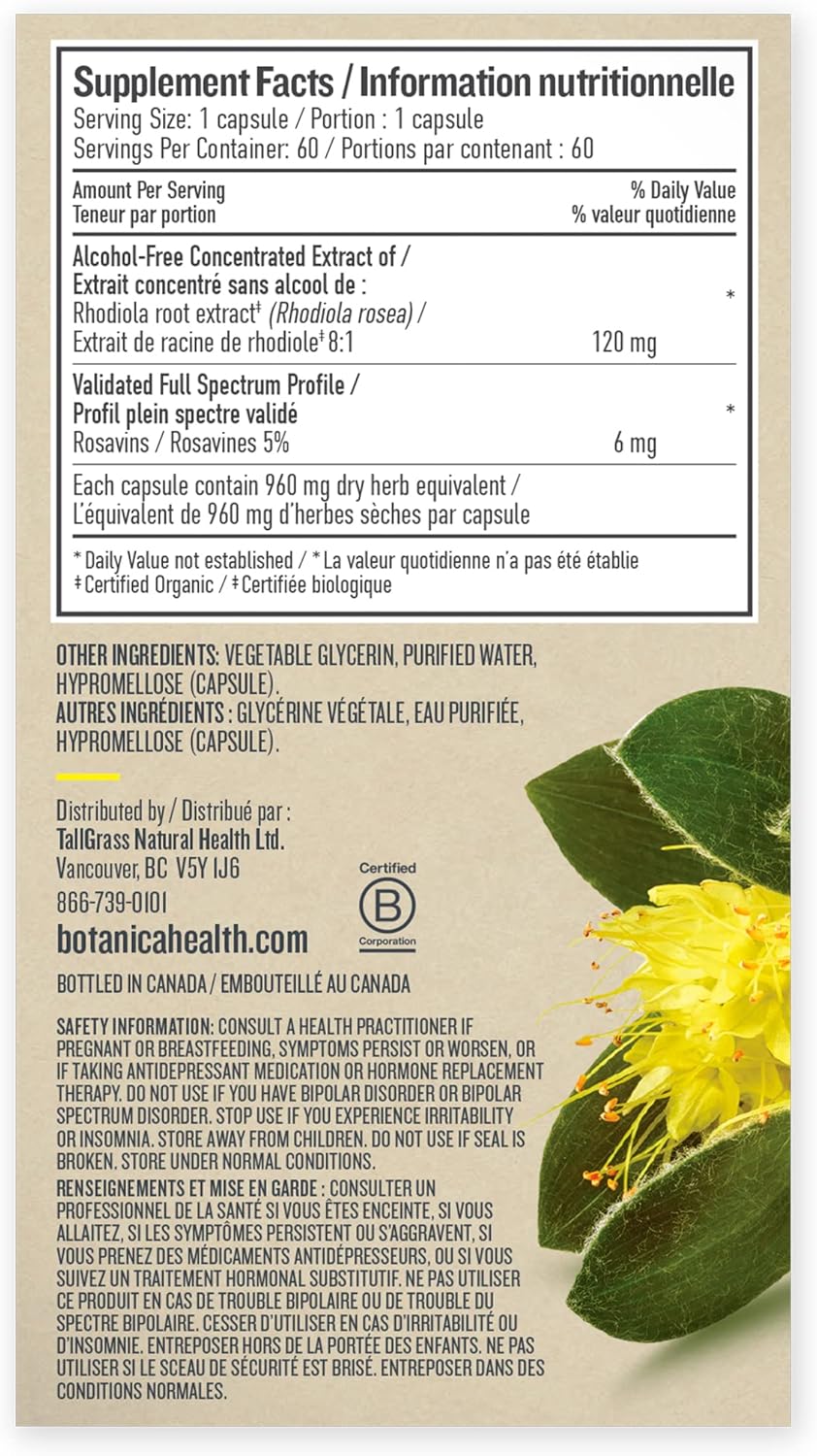 Rhodiola Liquid Capsules | Botanica | 60 or 120 Capsules