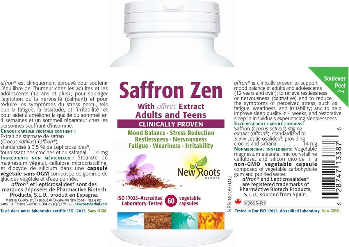 Saffron Zen by New Roots Herbal® – Saffron Extract for Stress, Mood & Sleep Support | 60 Veg Capsules