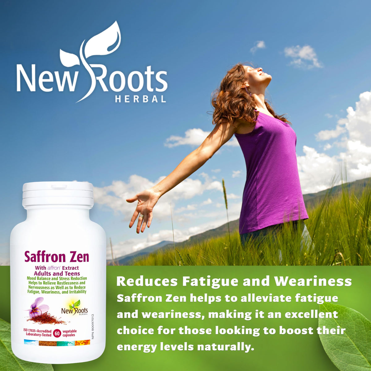 Saffron Zen by New Roots Herbal® – Saffron Extract for Stress, Mood & Sleep Support | 60 Veg Capsules