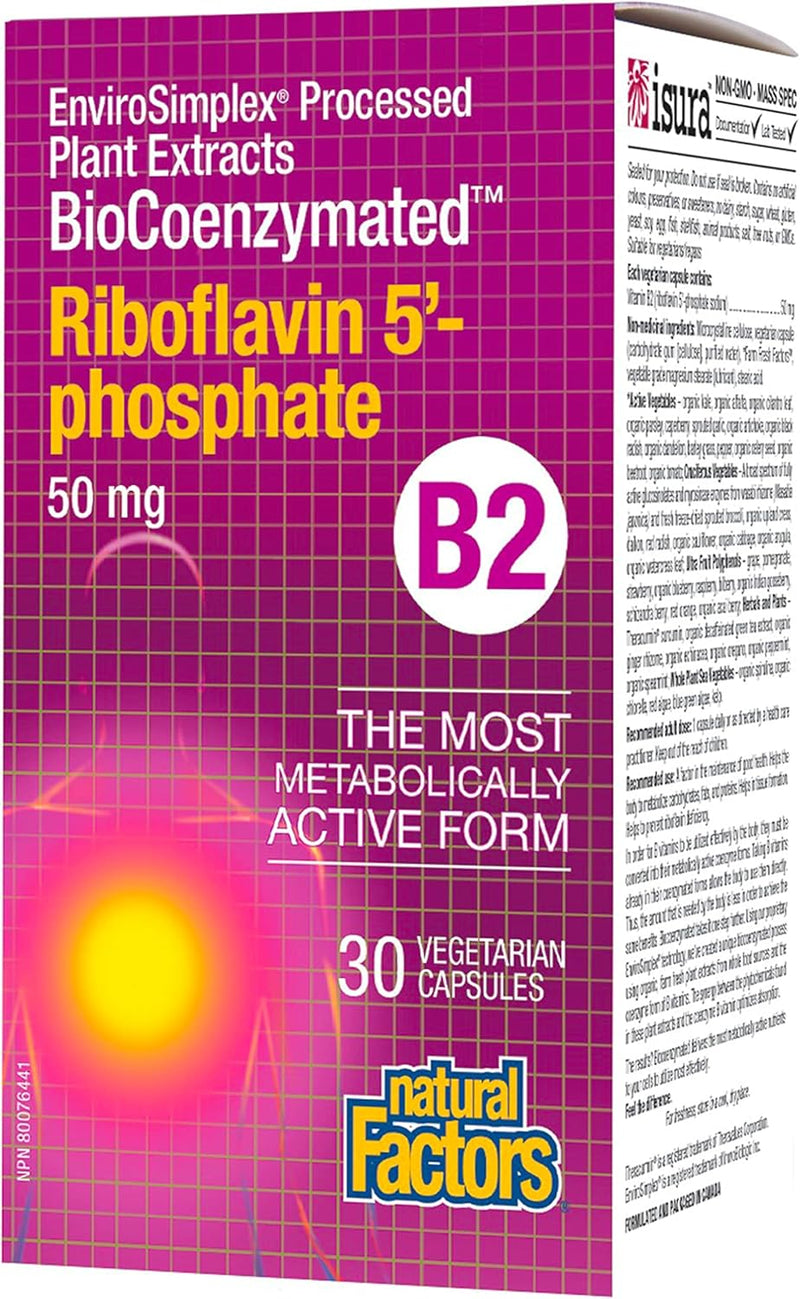 BioCoenzymated Riboflavin 5’-Phosphate B2 50 mg  | Natural Factors® | 30 Vegetarian Capsules