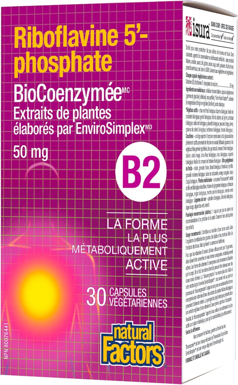 BioCoenzymated Riboflavin 5’-Phosphate B2 50 mg  | Natural Factors® | 30 Vegetarian Capsules