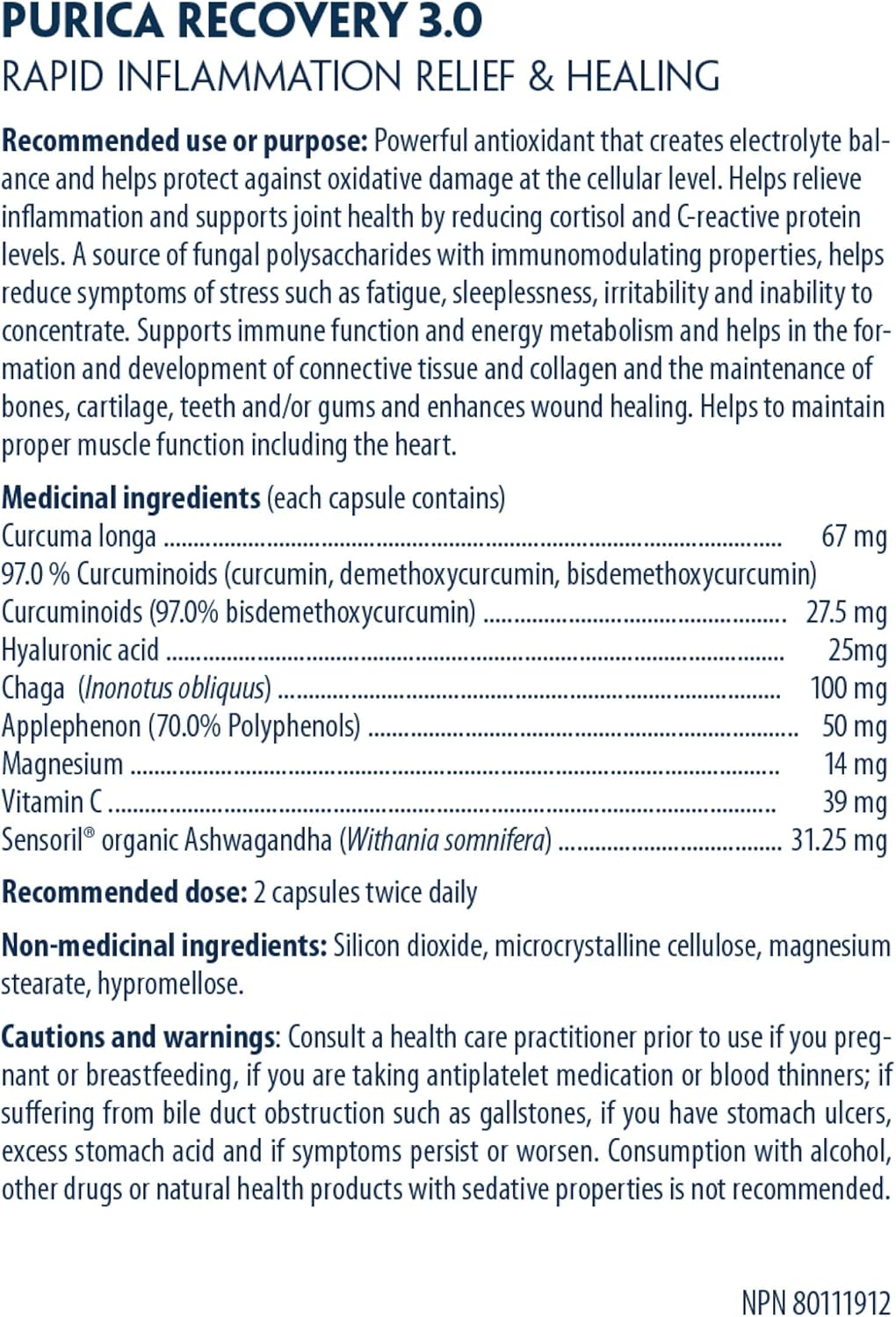 Recovery 3.0 | Purica® | 30 or 120 Capsules