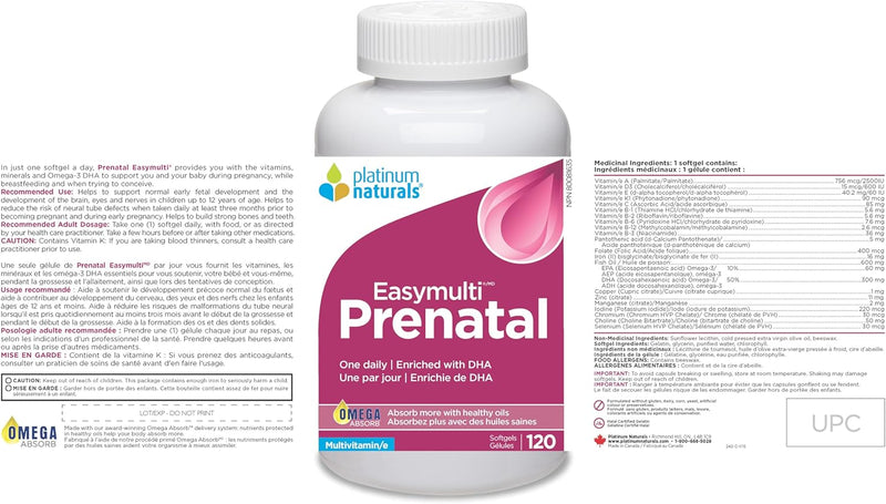 Easymulti® Prenatal | Platinum Naturals® | 60 or 120 Softgels