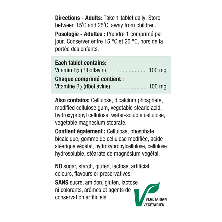 Vitamin B2 Riboflavin  |  Jamieson™ | 100 Tablets